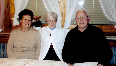 In Austria Sister Rosalie Ruesewald, OSB, (center) visits with her hosts, Aloisia and Richard Meier.  Aloisia Meier is the youngest daughter of Blessed Franz Jagerstatter.