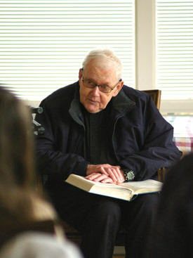 Before he left Arkansas for a Texas assisted-living facility, Father Joseph Nielson, OCD, led a prayer talk for pro-life volunteers in Little Rock Feb. 9.
