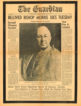 The front page of The Guardian, Oct. 25, 1946, told of Bishop Morris' death. The Tennessee native arrived in Arkansas in 1906.