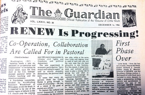 RENEW, a spiritual revitalization program for all parishioners, is covered on the front page of <em>The Guardian</em>'s edition of Dec. 14, 1984.