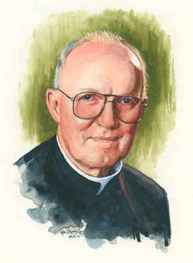 This watercolor portrait of Bishop Emeritus Andrew J. McDonald was painted from a photo by artist Ken Oberste in 2011 for Catholic Charities of Arkansas.