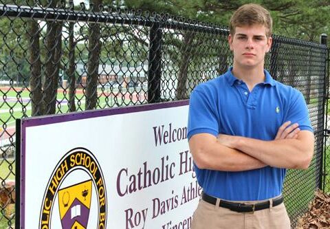 Scott Diaz, 2014 Catholic High School graduating senior, takes a last look around his alma mater. The Christ the King parishioner is bound for the U.S. Naval Academy, where he will study engineering.