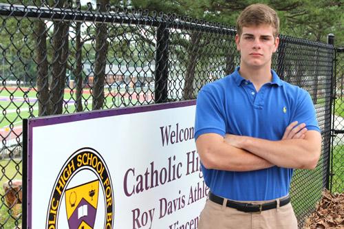 Scott Diaz, 2014 Catholic High School graduating senior, takes a last look around his alma mater. The Christ the King parishioner is bound for the U.S. Naval Academy, where he will study engineering.