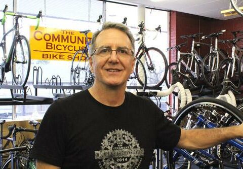 Sam Williamson shows off some of the new models in the showroom. Founder of The Community Bicyclist, Williamson is also a member of Our Lady of the Holy Souls Church in Little Rock.