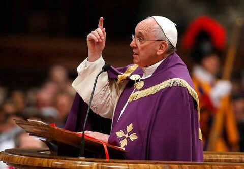 Pope Francis gestures as he preaches during a Lenten penance service in St. Peter's Basilica at the Vatican March 13, 2015. During the service the pope announced an extraordinary jubilee, a Holy Year of Mercy, to be celebrated from Dec. 8, 2015, until Nov. 20, 2016.
