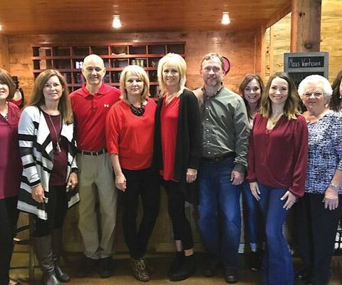 Members of the capital campaign steering committee at Sacred Heart in Morrilton are Carey Ruff, Angie Hartman, co-chairs Todd and Amy Hoyt and Lynlee and John Maus, Brandi Cooper, Misty Willbanks, Delores Hartman and Alisha Koonce.