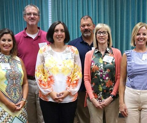 New principals meeting in a workshop for Catholic school principals July 18 in Little Rock are (from left) Courtney Pope, Paul Guild, Rebecca Kaelin, Jeff Plake, Alice Stautzenberger and Mary Kay Jones.