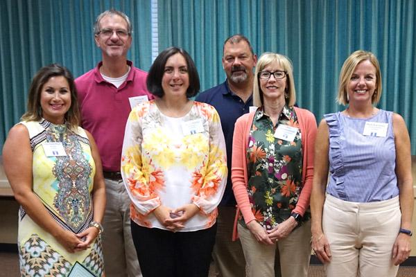 New principals meeting in a workshop for Catholic school principals July 18 in Little Rock are (from left) Courtney Pope, Paul Guild, Rebecca Kaelin, Jeff Plake, Alice Stautzenberger and Mary Kay Jones.