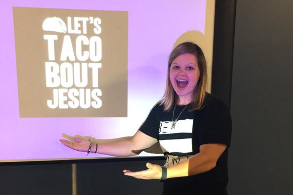 Natalie Lyons, 26, of Blessed Sacrament Church in Jonesboro, poses during the Youth Life in the Spirit portion of the Arkansas Charismatic Conference in Conway July 28.