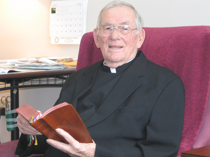 Father Joseph Enderlin prays the Liturgy of the Hours every day in his apartment at St. John Manor on the campus of St. John Center in Little Rock.