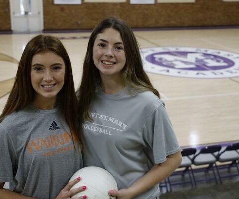 The Williams sisters Catalina (left) and Harbor, seen here Jan. 19 at the Mount St. Mary Academy gym, share the bonds of volleyball, their alma mater and competitiveness.