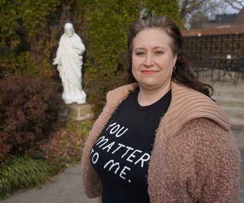 Jody Sorenson-Marra stands at Our Lady of the Holy Souls Church in Little Rock. Divorced in 2009, she said many feel lost after a divorce and having parish ministries that support single parents would be helpful.