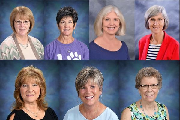 Four schools in the Diocese of Little Rock have announced the retirement of seven longtime teachers and staff members. Pictured from left to right top, Tamara McMillian and Shannon Chamoun of St. Joseph in Conway, Lou Ann Gieringer and Beth Pursley of Mount St. Mary Academy in Little Rock, (bottom left to right) Renee Hiatt and Laurie Aldridge of Immaculate Conception in North Little Rock and Terri Kobs of St. John in Russellville.