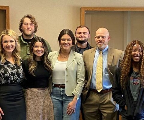 University of Arkansas School of Law students with visiting professor and director of the Immigration Clinic Nathan Bogart (second from right) April 14.