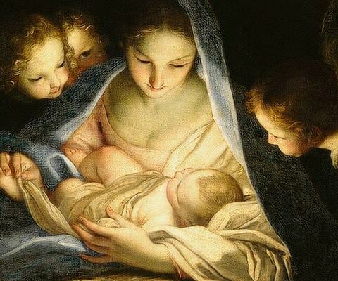 Mary and the Christ child with angels are depicted in a painting titled "Holy Night" by Carlo Maratti. The feast of the Nativity of Christ, a holy day of obligation, is celebrated Dec. 25.