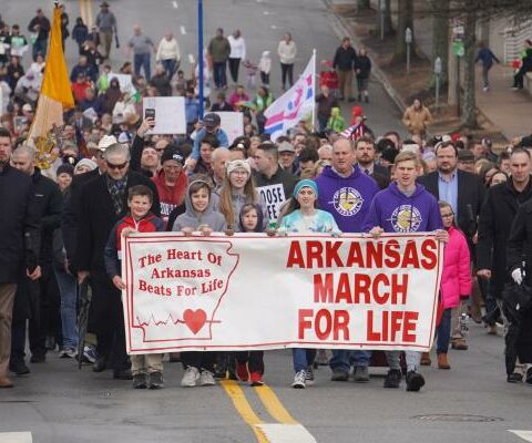 The 45th Annual March for Life, sponsored by Arkansas Right to Life, started at Capitol Avenue and State Street and ended with a rally in front of the Capitol to complete a day full of pro-life events, including the Eucharistic procession, Mass and March for Life, Jan. 22.