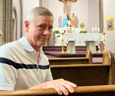 Don Kremer smiles inside the adoration chapel at St. Joseph Church in Conway May 26. Kremer, 69, is active in teaching adult theology classes and spiritual direction, and enjoys spending time with Jesus during his adoration hour.