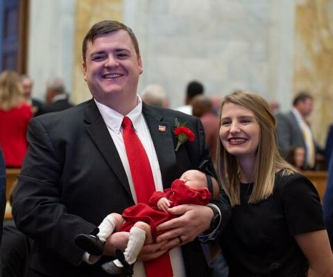 District 50 Rep. Zack Gramlich, pictured with wife Bonnie and daughter Tiffany, takes the oath of office at Arkansas State Capitol in Little Rock Jan. 9.