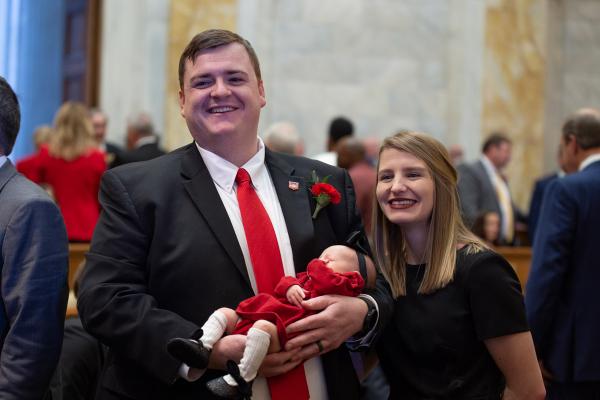 District 50 Rep. Zack Gramlich, pictured with wife Bonnie and daughter Tiffany, takes the oath of office at Arkansas State Capitol in Little Rock Jan. 9.