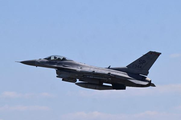 An F-16 fighter jet takes off at Spangdahlem U.S. Air Base near the German-
Belgian border in Spangdahlem, Germany, June 14, 2023. At least 18 Catholic 
bishops signed a letter  calling for the U.S. to cut military spending.