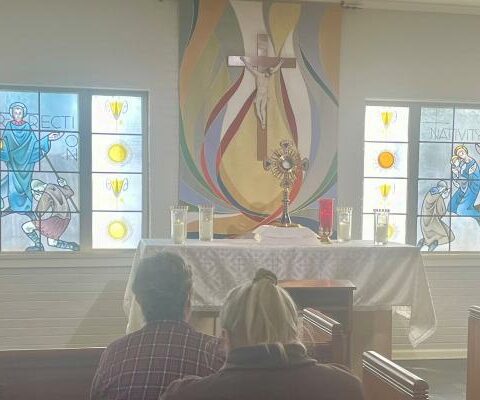 Catholics pray in the perpetual eucharistic adoration chapel at Our Lady of Fatima Church in Benton Feb. 7. Making time for prayer every day is one of the ways to create a more prayerful life this Lent.